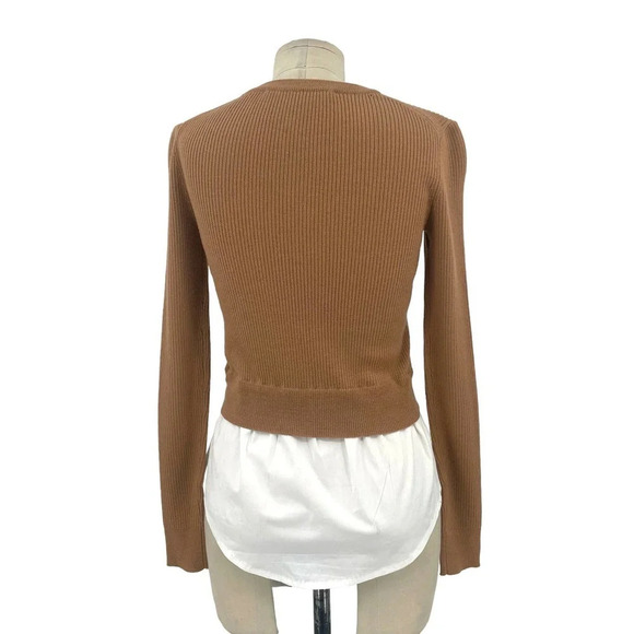 Veronica Beard Rocha Poplin-paneled Merino Wool Sweater‎ In Camel Size XS - Picture 4 of 9